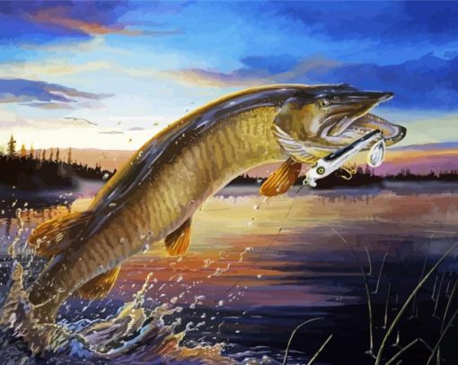 Musky Fish Jumping paint by number