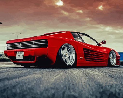 Red Ferrari Testarossa paint by number