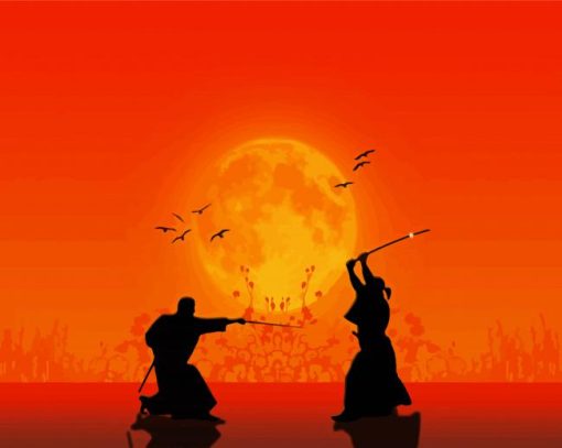 Samurais Fighting Silhouette paint by numbers