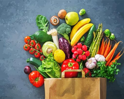 Shopping Bag Full Of Fresh Vegetables And Fruitspaint by numbers