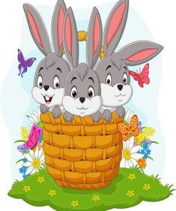 Three Rabbits In Basket Vector paint by number