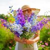 Woman Holding larkspur paint by number