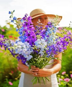 Woman Holding larkspur paint by number