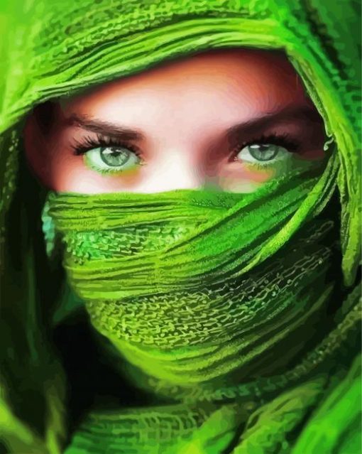 Woman With Green Veil And Eyes paint by number