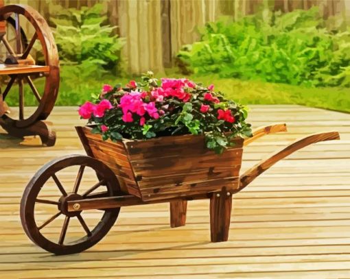 Wooden Wheelbarrow paint by numbers