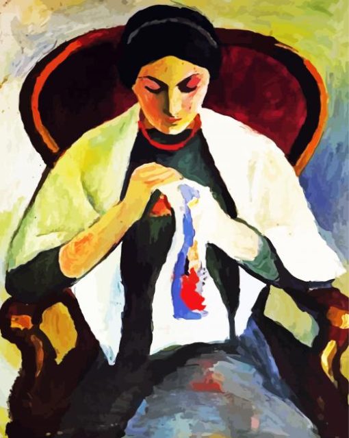 August Macke Woman Sewing paint by number