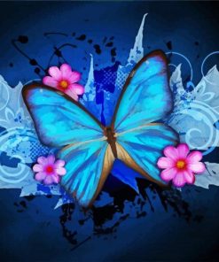 Blue Butterfly And Flowers paint by number