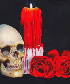 Candle With Red Roses And Skull paint by number