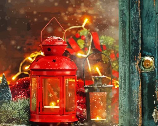 Christmas Time Red Lantern paint by number