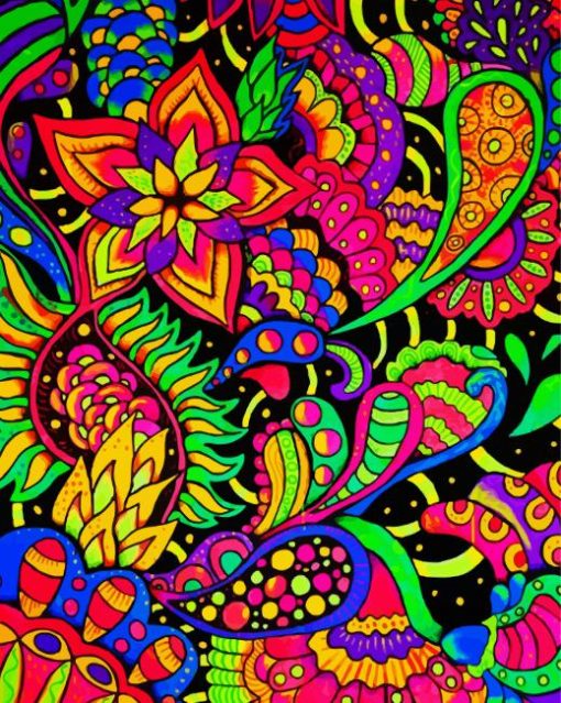 Colorful Psychedelic Flowers paint by numbers