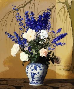 Delphiniums And Roses In Vase paint by number