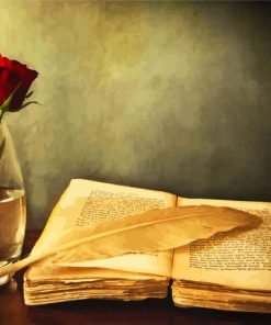 Glass Rose And Vintage Book paint by number