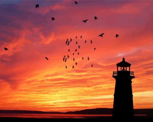 Lighthouse Silhouette At Sunset paint by numbers