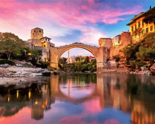 Mostar City At Sunset paint by number