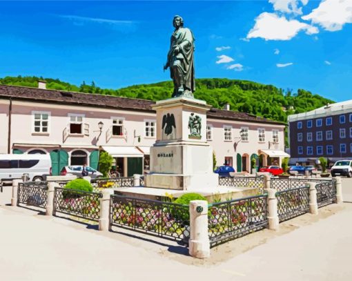 Mozart Monument Salzburg paint by numbers