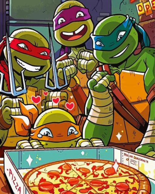 Ninja Turtles Eating Pizza paint by number