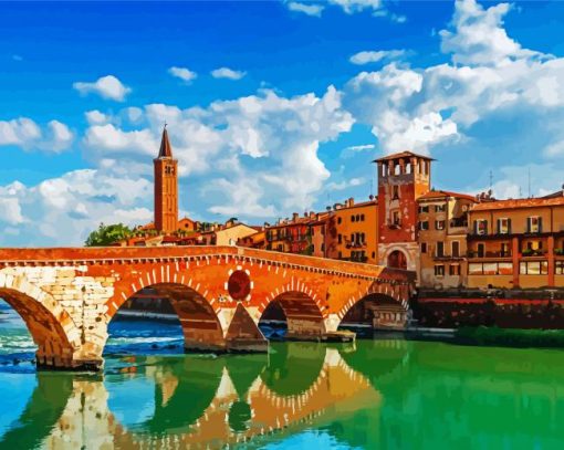 Ponte Pietra Bridge Verona Italy paint by number