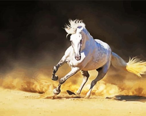 Running White Andalusian Horse paint by numbers