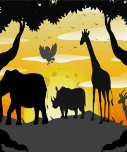 Safari Animals Silhouette paint by numbers