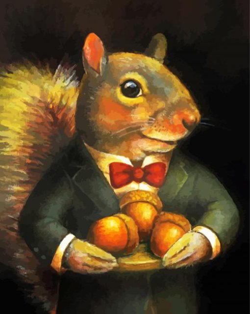 Squirrel Holding Acorns paint by number