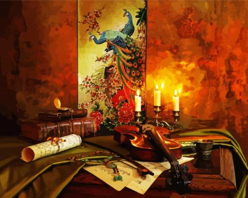 Still Life Violin And Candles paint by numbers