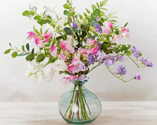 Sweetpea Bouquet Vase paint by number