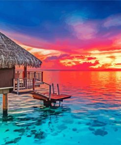 Tahiti Island At Sunset paint by number