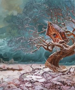 Winter Tree House paint by number