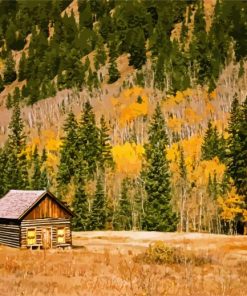 Wooden Cabin In Fall paint by numbers