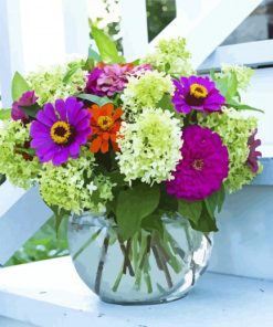 Zinnias In Glass Vase paint by numbers