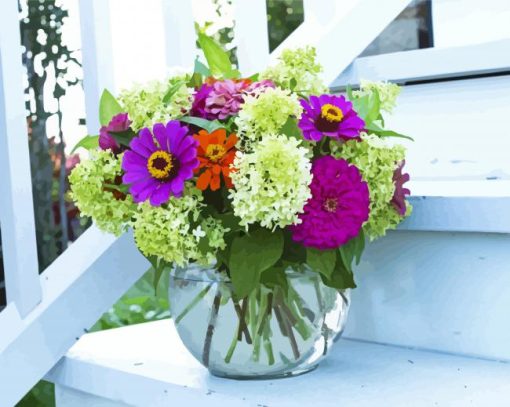 Zinnias In Glass Vase paint by numbers