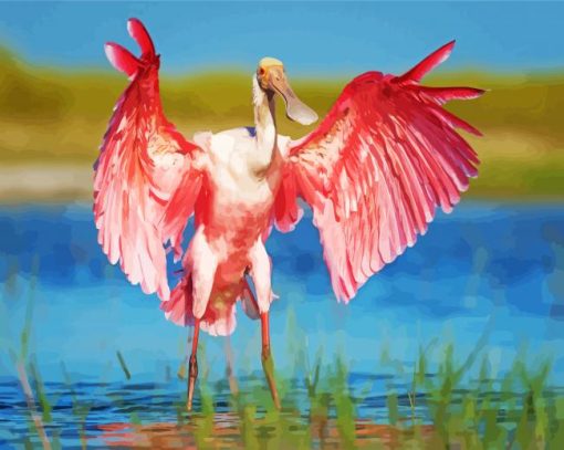 Aesthetic Spoonbill Pink Bird paint by number