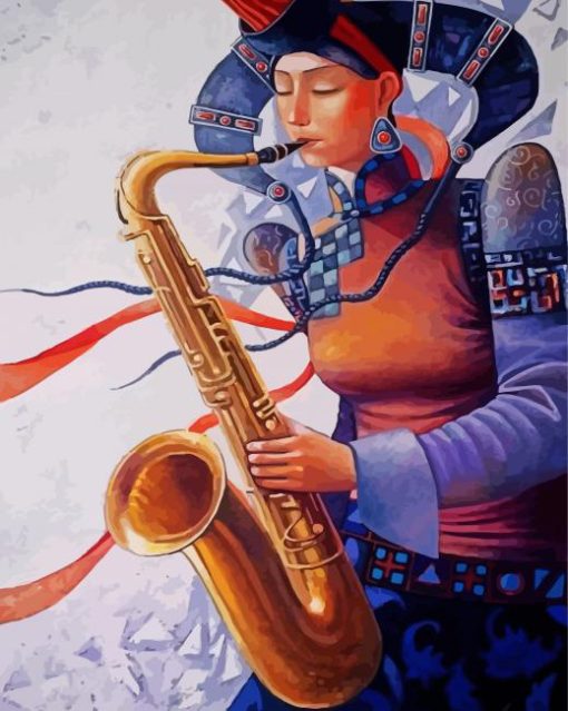 Artistic Saxophone Lady paint by number