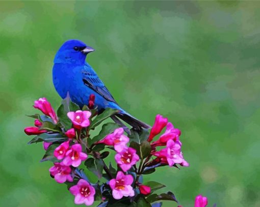 Beautiful Blue Bird And Flowers paint by number