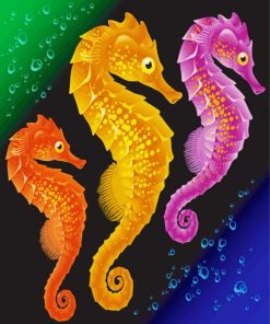 Colorful Seahorses paint by number