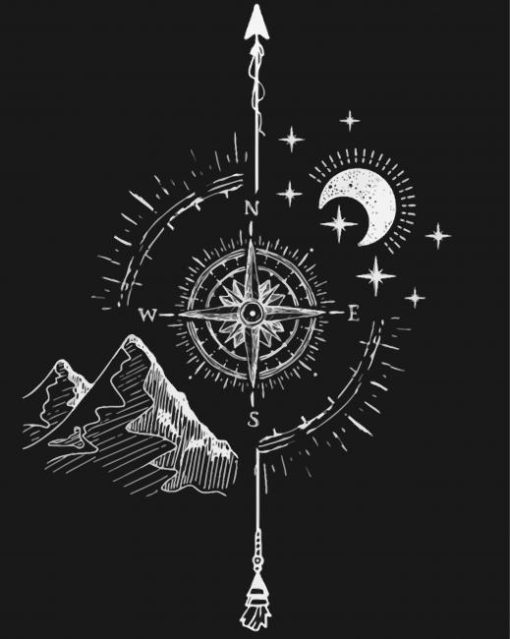 Compass Black And White Art paint by numbers