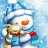 Cute Snowman And Teddy Bear paint by number