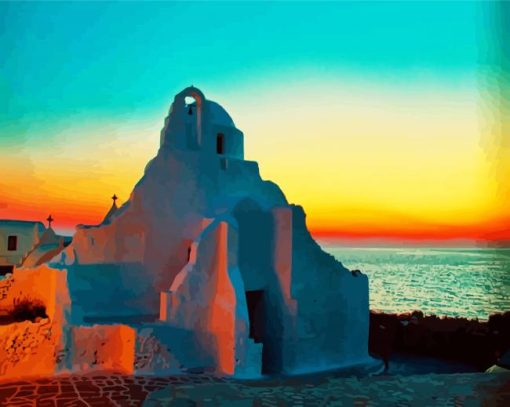 Mykonos Church Paraportiani At Sunset paint by numbers