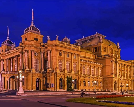 National Theatre Zagreb At Night paint by number