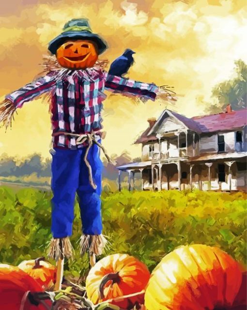 Pumpkin Patch Scarecrow paint by numbers