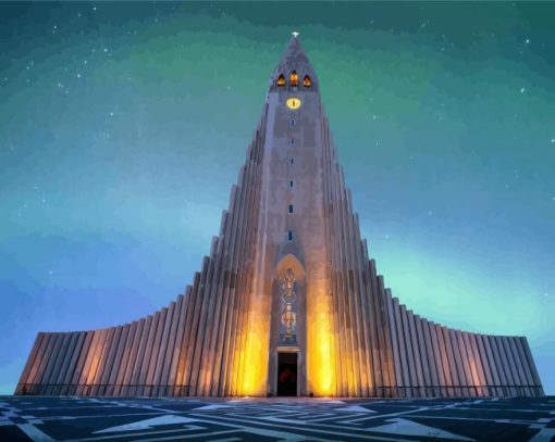 Reykjavik Hallgrimskirkja Church Aurora Lights paint by number