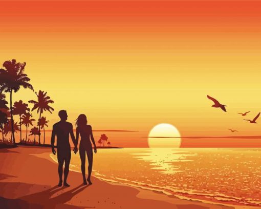 Sunset Couple On Beach paint by numbers