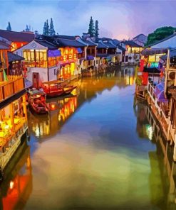 Zhouzhuang Water Town Night China paint by number