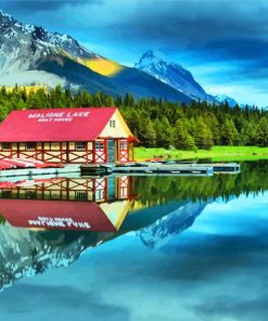 Canada Maligne Lake Boat House paint by number