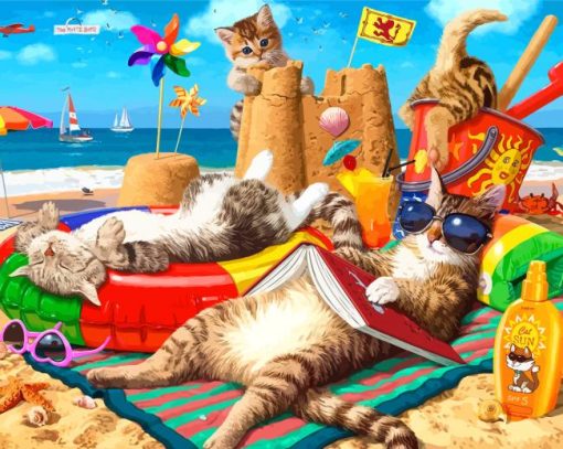 Cats On The Beach paint by number