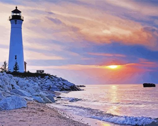 Crisp Point Lighthouse Sunset paint by number