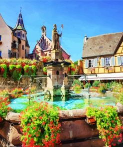 Eguisheim Hostellerie Du Chateau Fountain paint by number