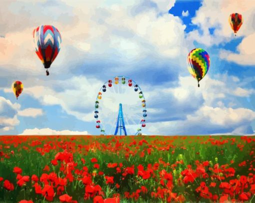 Ferris Wheel In Poppies Field paint by number