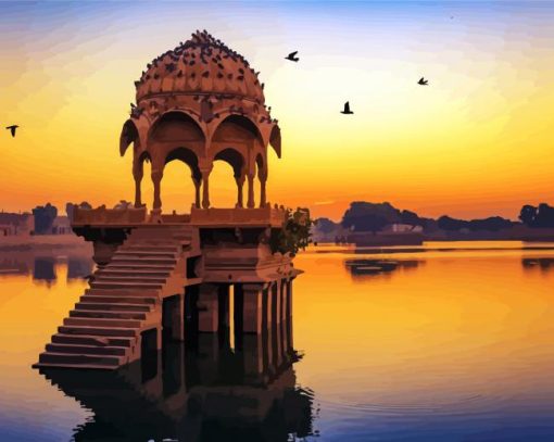 Gadisar Lake Indian At Sunset paint by number