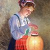 Girl With Lamp Art paint by number